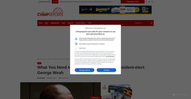 Security scan screenshot of https://chimpreports.com/what-you-need-to-know-about-liberias-president-elect-george-weah/