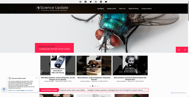 Security scan screenshot of https://www.scienceupdate.com/