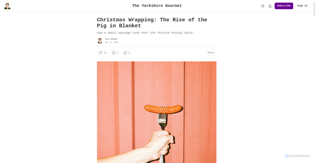 Security scan screenshot of https://theyorkshiregourmet.substack.com/p/christmas-wrapping-the-rise-of-the
