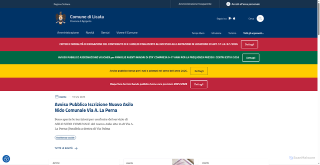 Security scan screenshot of https://www.comune.licata.ag.it