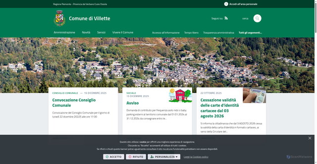 Security scan screenshot of https://www.comune.villette.vb.it/it-it/home