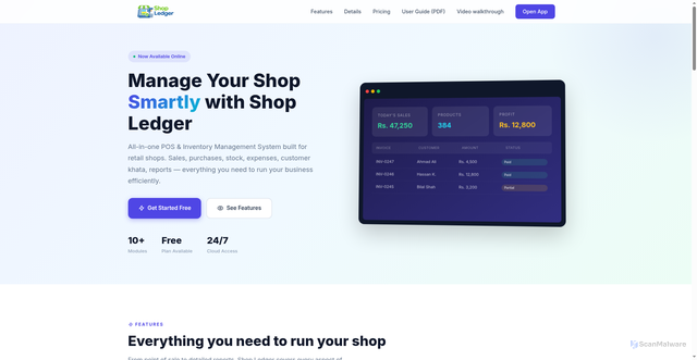Security scan screenshot of https://shopledgerapp.com/
