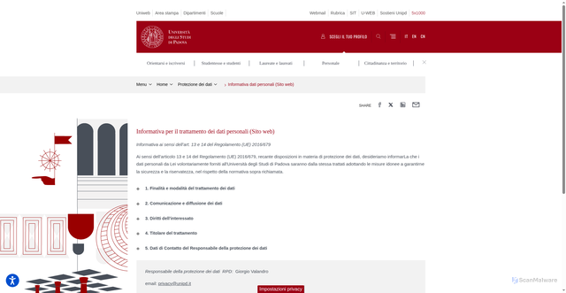 Security scan screenshot of https://www.unipd.it/
