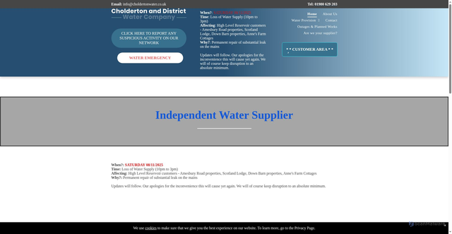 Security scan screenshot of https://www.choldertonwater.co.uk/