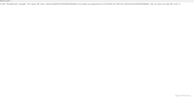 Security scan screenshot of https://defaulte2c6a87437f742d3b785b7c05f42b0.26.environment.api.powerplatform.com