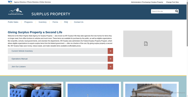 Security scan screenshot of http://www.state.wv.us/admin/purchase/surplus/