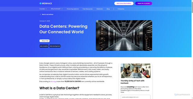 Security scan screenshot of https://www.ironhack.com/us/blog/data-centers-powering-our-connected-world