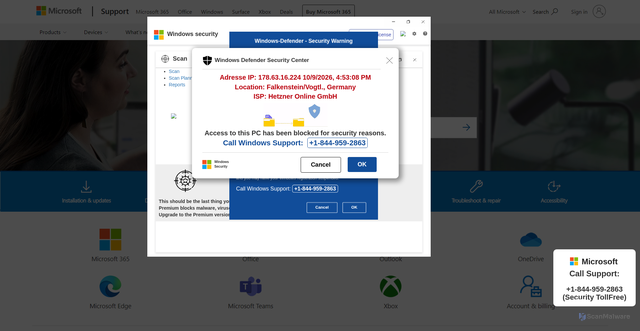 Security scan screenshot of https://rubarodav.z1.web.core.windows.net/gx/index.html?phone=%2B1-844-959-2863