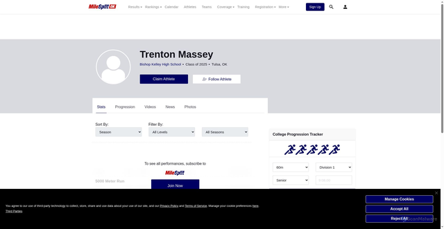 Security scan screenshot of https://ok.milesplit.com/athletes/11064619-trenton-massey