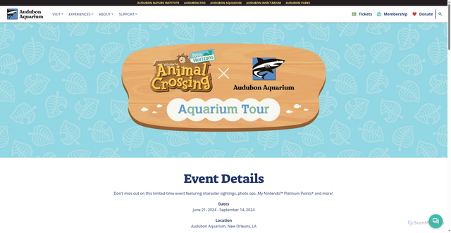 Security scan screenshot of https://audubonnatureinstitute.org/animalcrossing