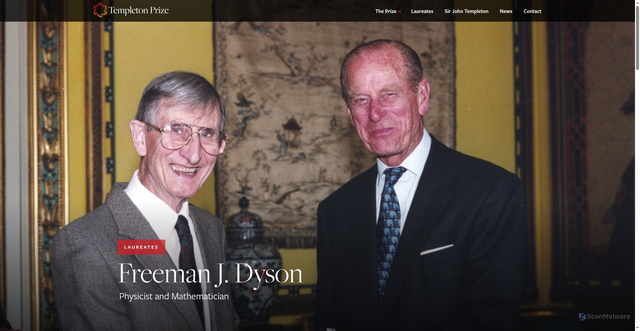 Security scan screenshot of https://www.templetonprize.org/laureate/freeman-j-dyson/?utm_source=Receive+News+from+the+John+Templeton+Foundation&utm_campaign=7219dbb028-EMAIL_CAMPAIGN_2025_templetonprize-20251008_COPY_0&utm_medium=email&utm_term=0_-fc83279c7c-97355777