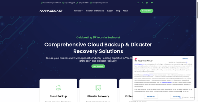 Security scan screenshot of https://managecast.com