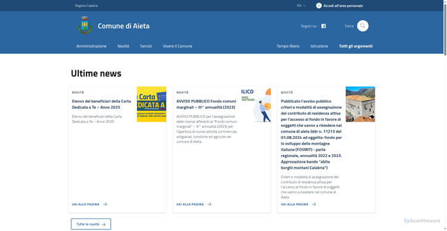 Security scan screenshot of https://www.comune.aieta.cs.it