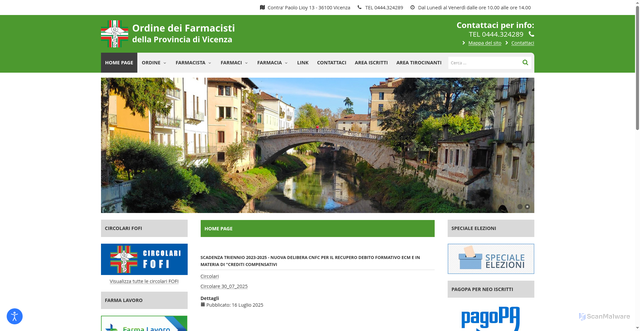 Security scan screenshot of https://www.ordinefarmacistivicenza.it/