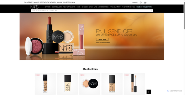 Security scan screenshot of https://narscosmetics.se