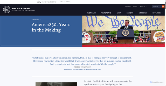 Security scan screenshot of https://www.reaganlibrary.gov/exhibits/america250-years-making