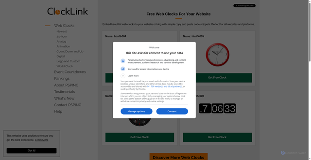 Security scan screenshot of https://clocklink.com