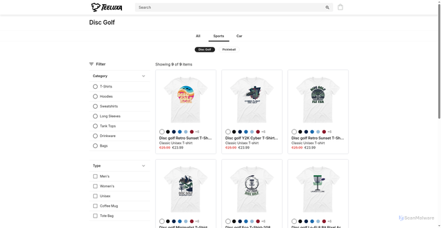 Security scan screenshot of https://teeluxa.com/p/sports/disc-golf