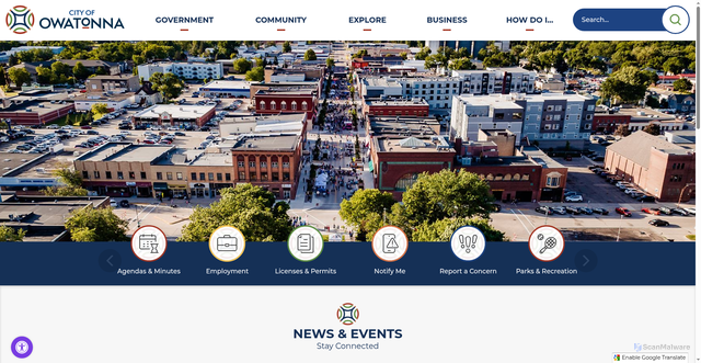 Security scan screenshot of https://owatonna.gov/
