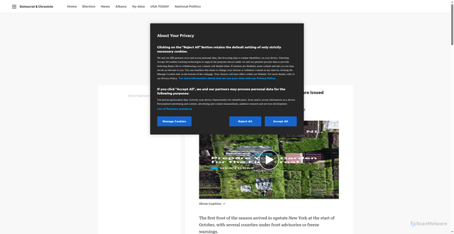 Security scan screenshot of https://www.democratandchronicle.com/story/news/2025/10/01/heres-when-freeze-warnings-and-frost-advisories-are-issued-rochester-ny/86460092007/