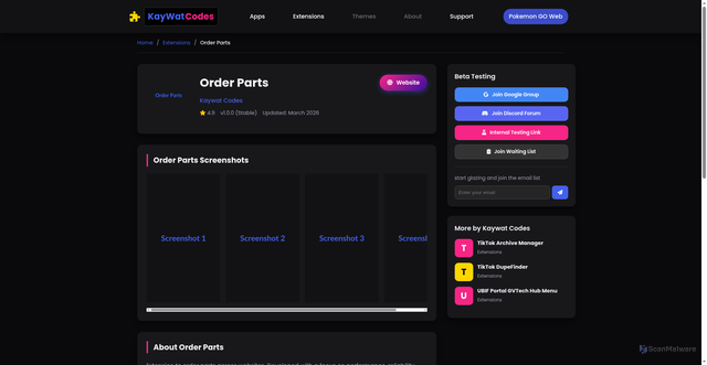 Security scan screenshot of https://kaywat-codes.pages.dev/views/order-parts.html