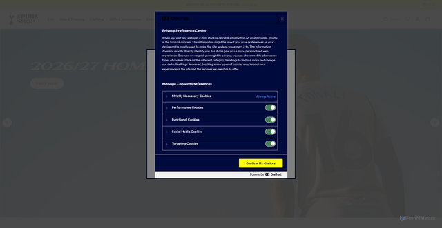 Security scan screenshot of https://shop.tottenhamhotspur.com/?srsltid=AfmBOoq2jw1oQYJkuGeT579ERqwMzH827a4XnqlALckK3-zl5YCqPMwP