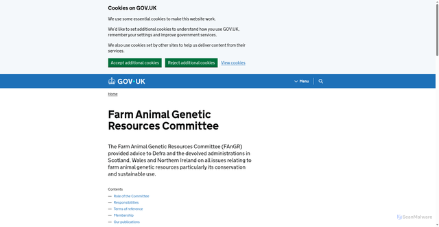 Security scan screenshot of https://www.gov.uk/government/groups/farm-animal-genetic-resources-committee-fangr