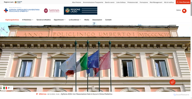 Security scan screenshot of https://www.policlinicoumberto1.it/