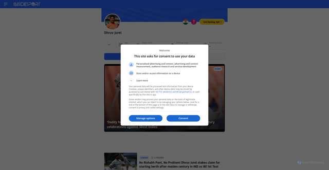 Security scan screenshot of https://www.insidesport.in/cricket/players/dhruv-jurel/