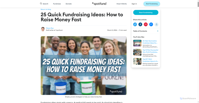 Security scan screenshot of https://www.spotfund.com/blog/3yWC79-quick-fundraising-ideas-how-to-raise-money-fast