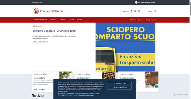 Security scan screenshot of https://www.comune.bientina.pi.it/