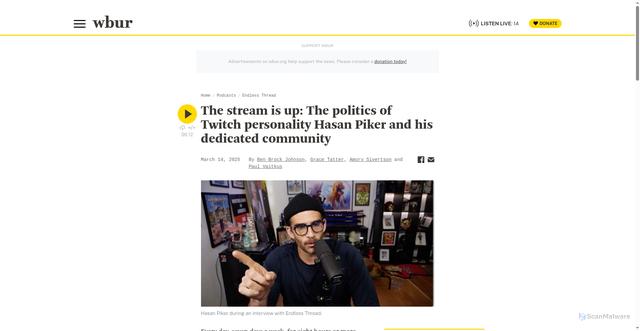 Security scan screenshot of https://www.wbur.org/endlessthread/2025/03/14/hasan-piker-twitch
