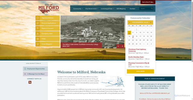Security scan screenshot of https://milfordne.gov/