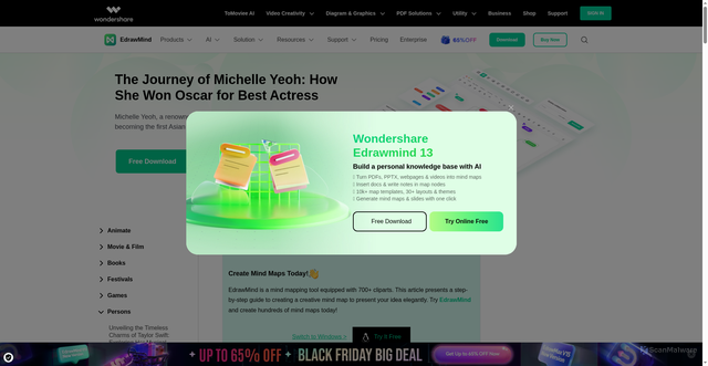 Security scan screenshot of https://edrawmind.wondershare.com/person/michelle-yeoh-biography.html