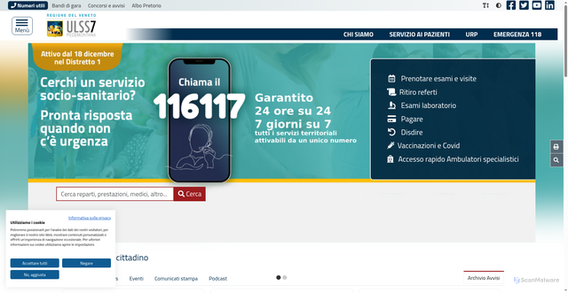 Security scan screenshot of https://www.aulss7.veneto.it/