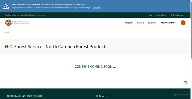 Security scan screenshot of https://www.ncagr.gov/divisions/nc-forest-service/nc-forest-products