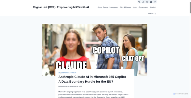 Security scan screenshot of https://ragnarheil.de/anthropic-claude-ai-in-microsoft-365-copilot-a-data-boundary-hurdle-for-the-eu/
