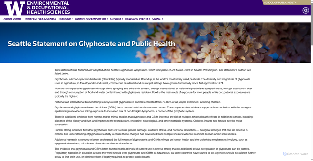 Security scan screenshot of https://deohs.washington.edu/seattle-statement-glyphosate-and-public-health