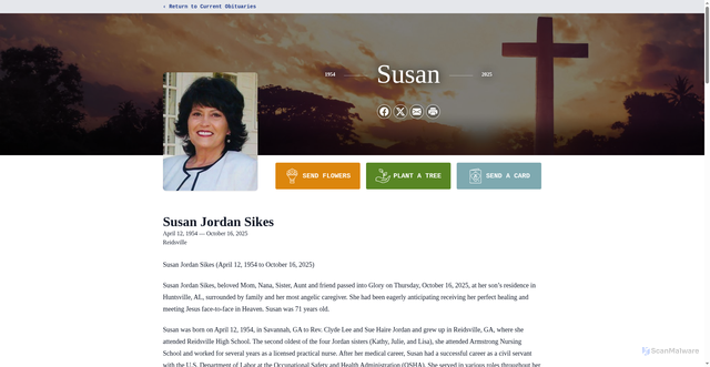 Security scan screenshot of https://www.bradleybanderson.com/obituaries/susan-sikes