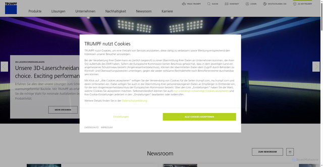 Security scan screenshot of https://trumpf.com
