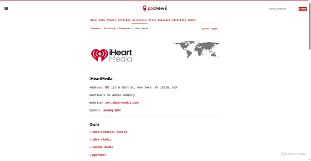 Security scan screenshot of https://podnews.net/directory/company/iheartmedia