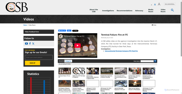 Security scan screenshot of https://www.csb.gov/videos/