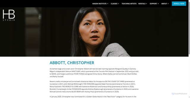 Security scan screenshot of https://www.hbstudio.org/instructors/abbott-christopher/
