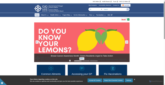 Security scan screenshot of https://abuhb.nhs.wales/