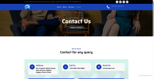 Security scan screenshot of https://isdem.net/contact.html