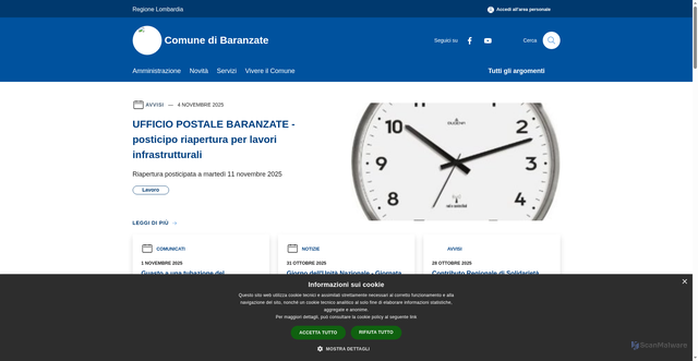 Security scan screenshot of https://www.comune.baranzate.mi.it/it