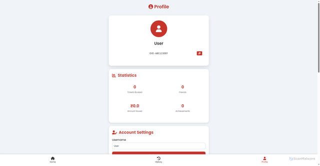 Security scan screenshot of https://exe-tickets.pages.dev/profile.html