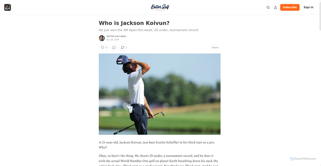 Security scan screenshot of https://bettergolfacademy.substack.com/p/who-is-jackson-koivun