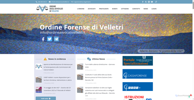 Security scan screenshot of https://ordineavvocativelletri.it/oav/