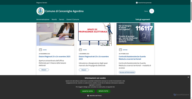 Security scan screenshot of https://www.comune.cencenigheagordino.bl.it/it